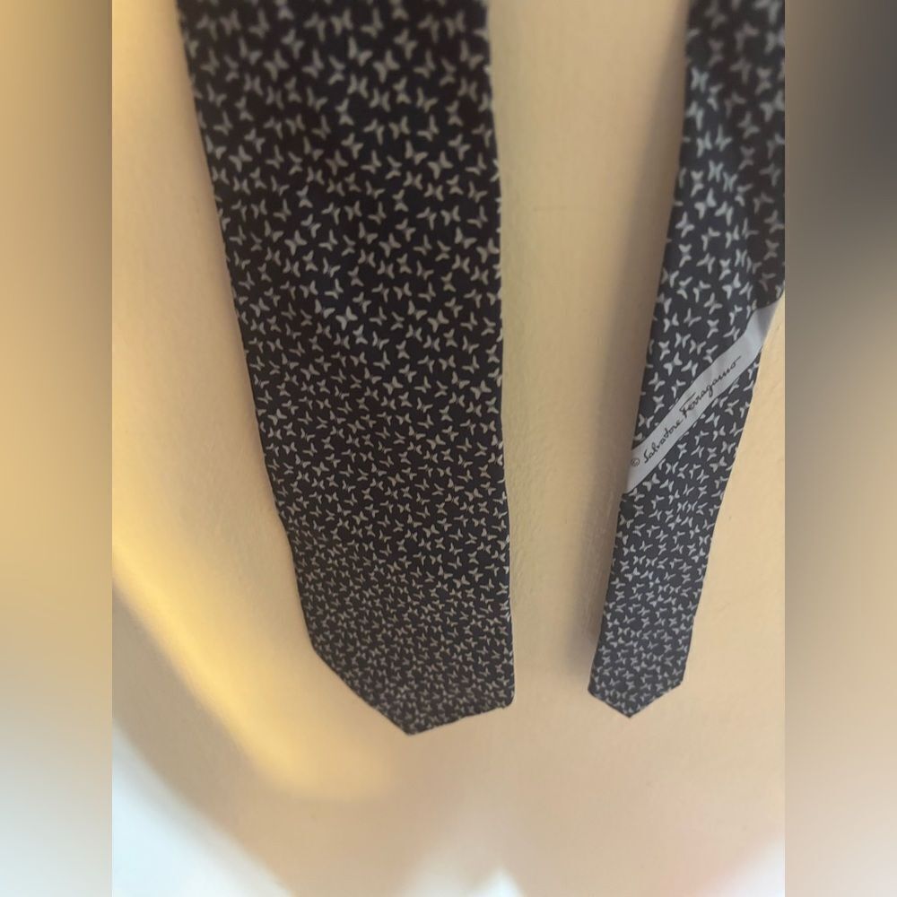 Salvatore Ferragamo logo dress suit tie butterfly design neckwear accessory